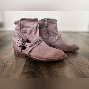 A.S 98 Leather Mauve Boho Biker Booties
